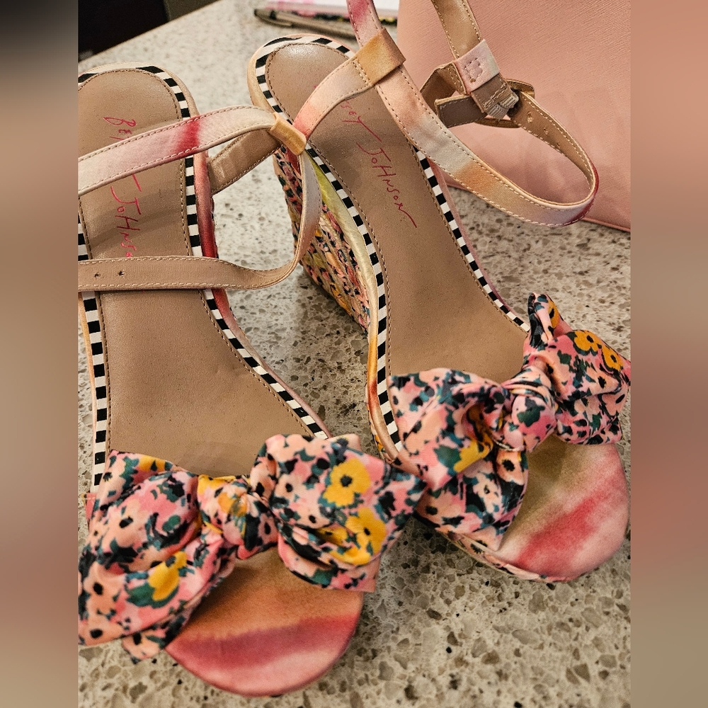 Betsey Johnson Pink and Yellow Floral Wedges